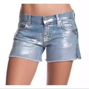 7 for All Mankind Carlie Silver Foil Metallic Cutoff Shorts | Size 25